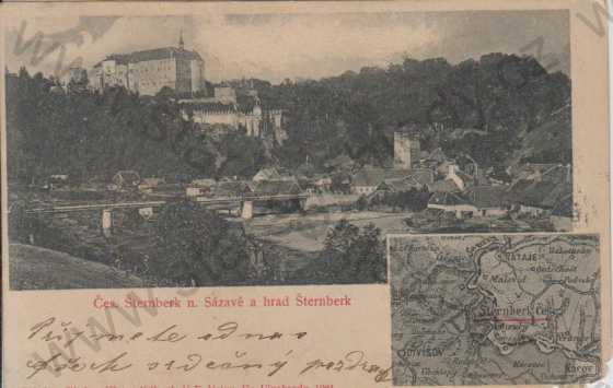  - Český Šternberk (Sázava) a hrad Šternberk- celkový pohled, mapa, DA, koláž