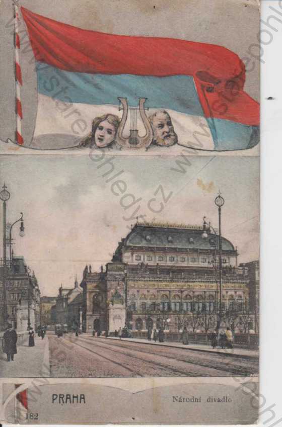  - Praha 1, Národní divadlo, vlajka, kolorovaná