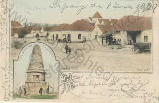  - Třebovle, střed obce (kůň povoz), pomník - Lipany, kolorovaná, DA