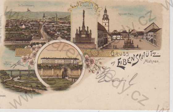  - Ivančice (Eibenschütz), pohled na město, náměstí, most, kolorovaná, koláž, DA