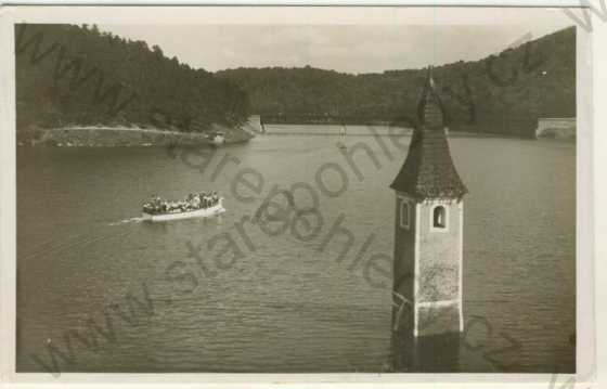  - Vranov nad Dyjí - přehrada (zatopený Bítov - věž kostela), loďka