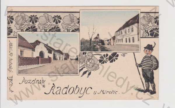  - Radobyce / Radobytce (Mirotice) - škola, partie, kolorovaná, koláž Písek 