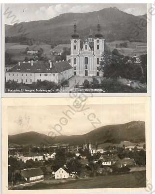  - 2 ks pohlednic: Hejnice (Liberec - Reichenberg, Jizerské hory), celkový pohled, kostel