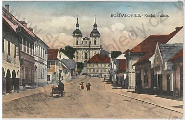  - Rožďalovice (Nymburk), Kostelní ulice, litografie, kolorovaná