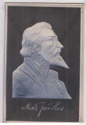  - Mistr Jan Hus, busta, kolorovaná, plastická karta