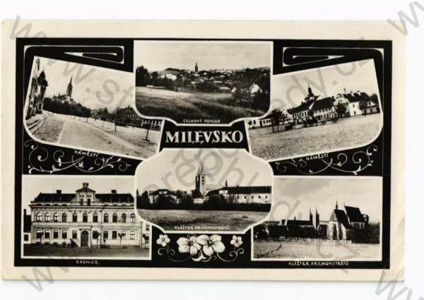  - Milevsko, Písek, koláž, více záběrů, náměstí, celkový pohled, radnice, klášter, Bromografia
