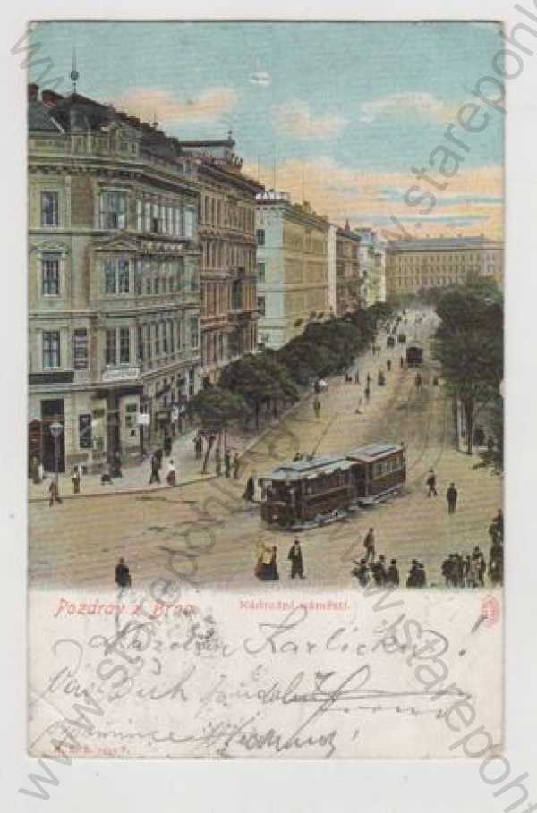  - Brno, pohled ulicí, tramvaj, kolorovaná, DA