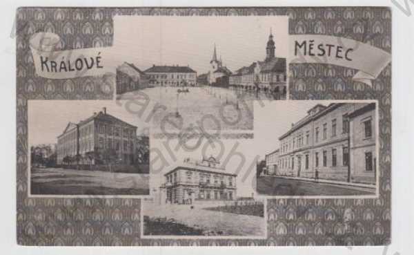  - Městec Králové (Nymburk), více záběrů, náměstí, škola, pohled ulicí