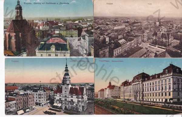 - Opava, Troppau, 4 ks, celkový pohled, kolorovaná, Rochowanskiplatz, Horní náměstí, celkový pohled