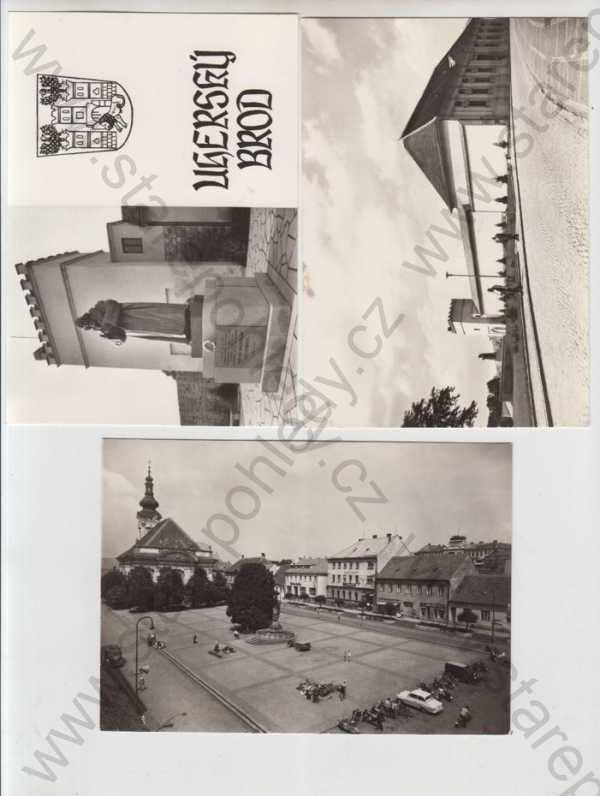  - 3x Uherský Brod (Uherské Hradiště), pomník, erb, muzeum, náměstí, automobil, motocykl