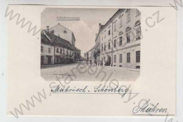  - Šumperk (Mähr. Schönberg), náměstí, vystřižená pohlednice nalepená na podkladu