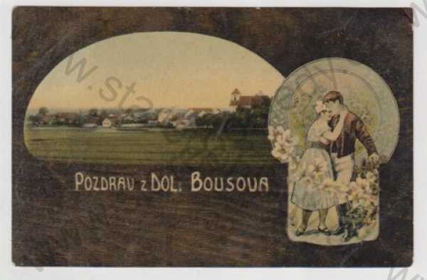  - Dolní Bousov (Mladá Boleslav), více záběrů, celkový pohled, muž, žena, milostný pár, kolorovaná