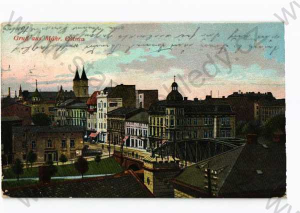 - Ostrava, částečný záběr města, obchody, železniční most