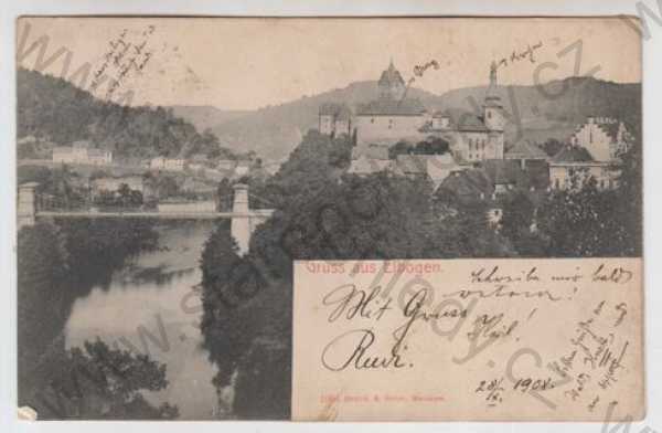  - Loket (Elbogen), hrad, řeka, most, DA