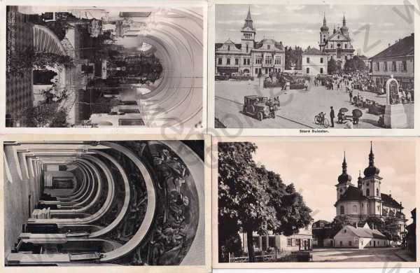  - 4x pohlednice: Stará Boleslav (Praha - východ), kostel, náměstí, celkový pohled, ambit