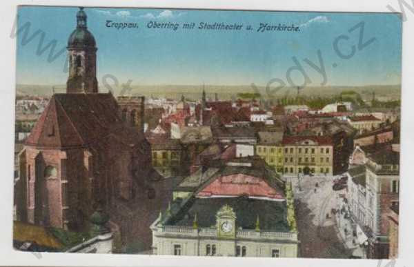  - Opava (Troppau), divadlo, kostel, částečný záběr města, kolorovaná