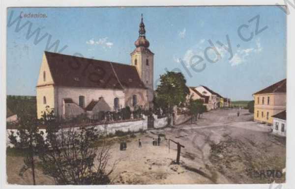  - Ledenice (České Budějovice), kostel, náves, kolorovaná