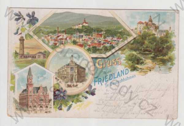  - Frýdlant (Friedlant) - Liberec, více záběrů, celkový pohled, částečný záběr města, koláž, kolorovaná, DA