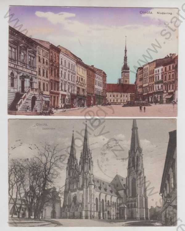  - 2x Olomouc (Olmütz), náměstí, kostel, kolorovaná