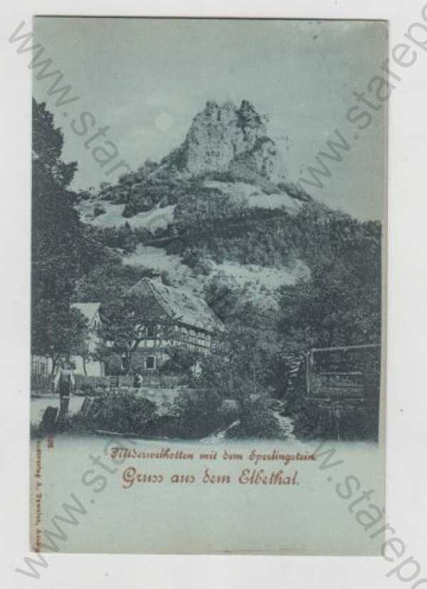  - Litoměřice (Elbethal), Vrabinec (Sperlingstein), hrad, zřícenina, mondschein, DA