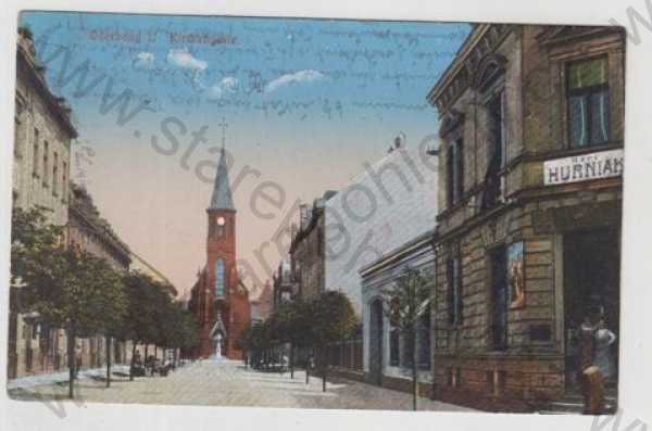  - Bohumín (Oderberg) - Karviná, pohled ulicí, kostel, kolorovaná