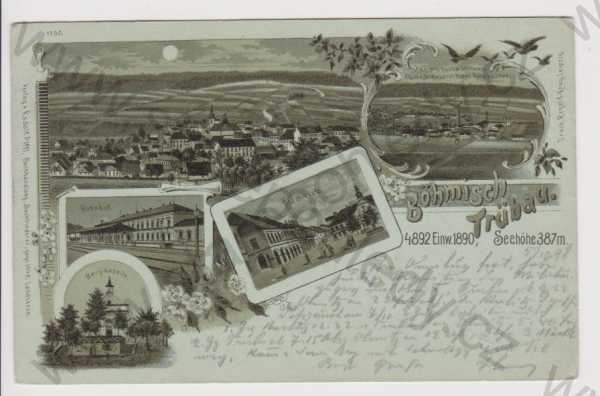  - Česká Třebová - Mondschein, litografie, DA, koláž - celkový pohled, nádraží, kaple, náměstí