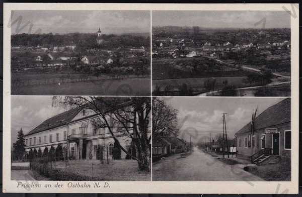  - Břežany (Frischau), Znojmo, více záběrů, celkový pohled, kostel, pohled ulicí