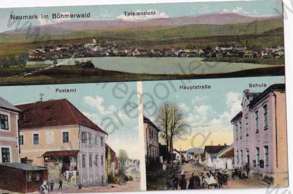  - Všeruby u Kdyně, Neumark im Böhmerwald, Domažlice, kolorovaná, hlavní ulice, pošta, celkový pohled