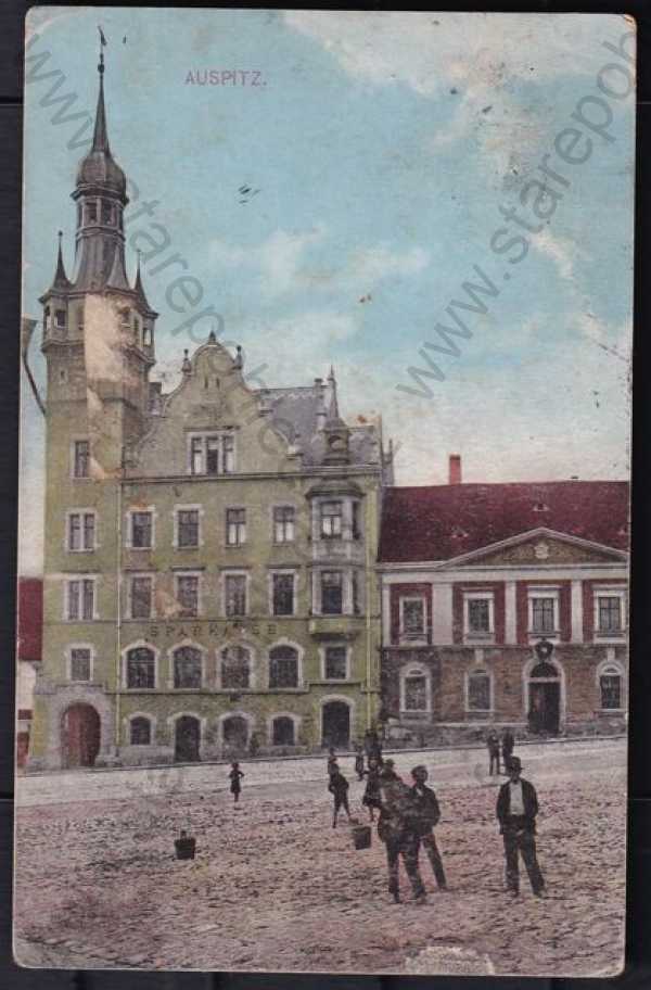  - Hustopeče (Auspitz), Břeclav, barevná, náměstí, radnice