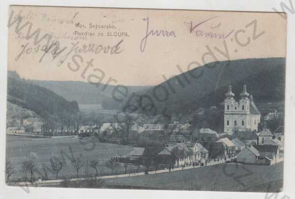  - Sloup (Blansko), kostel, částečný záběr města, Moravské Švýcarsko