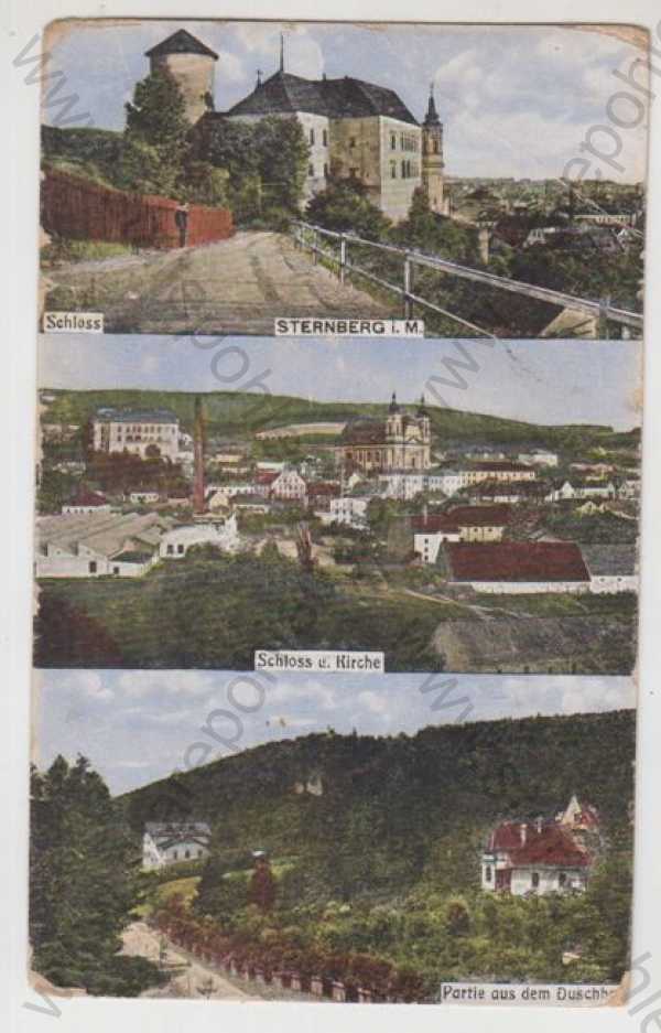  - Šternberk na Moravě (Sternberg i. M) - Olomouc, více záběrů, zámek, kostel, partie, kolorovaná