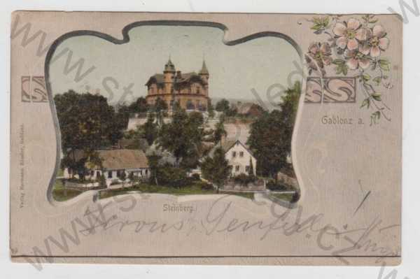  - Jablonec nad Nisou (Gablonz a. N.), vila, Steinberg, částečný záběr města, kolorovaná, DA