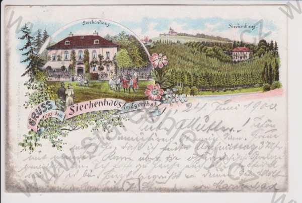  - Údolí Ohře - restaurace Siechenhaus, litografie, DA, koláž, kolorovaná