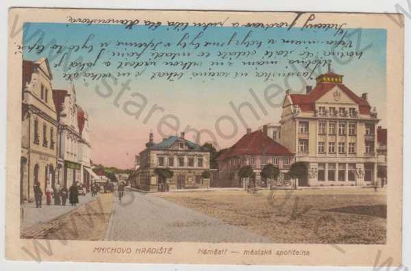 - Mnichovo Hradiště (Mladá Boleslav), náměstí, spořitelna, kolorovaná