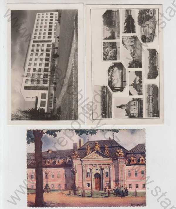  - 3x Dobříš (Příbram), sanatorium, celkový pohled, kostel, zámek, pohled ulicí, automobil, částečný záběr města, kolorovaná