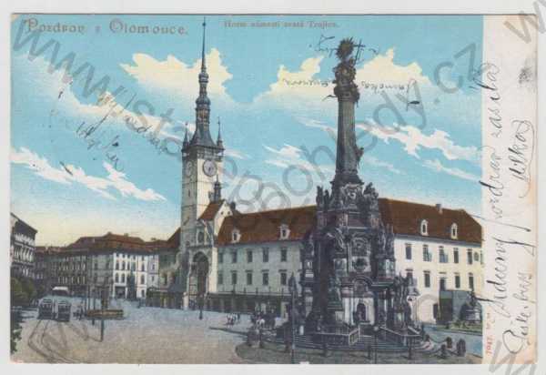  - Olomouc, náměstí, Sv. Trojice, tramvaj, kolorovaná, DA