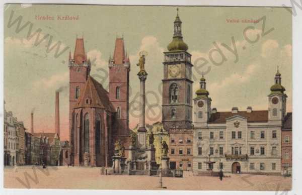  - Hradec Králové, náměstí, věž, kostel, kolorovaná