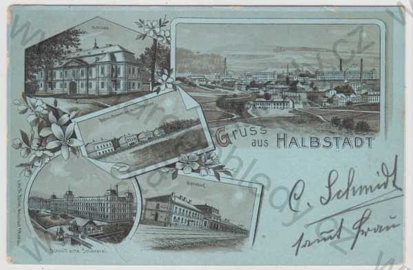  - Meziměstí (Halbstadt) - Náchod, více záběrů, celkový pohled, zámek, část města, nádraží, mondschein, koláž, DA
