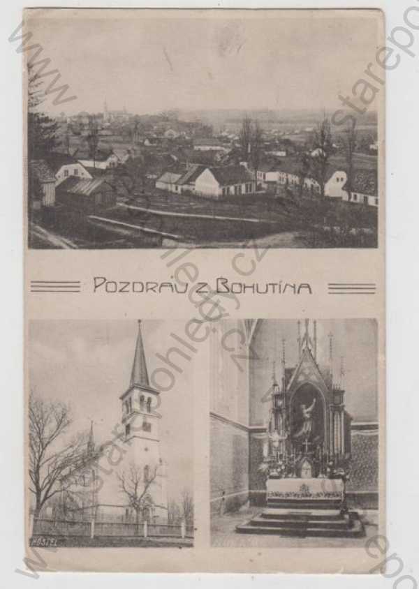 - Bohutín (Příbram), více záběrů, celkový pohled, kostel, oltář