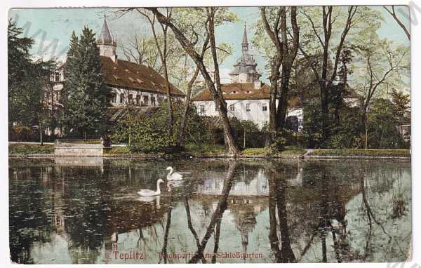  - Teplice - zámek - rybník, labuť, kolorovaná