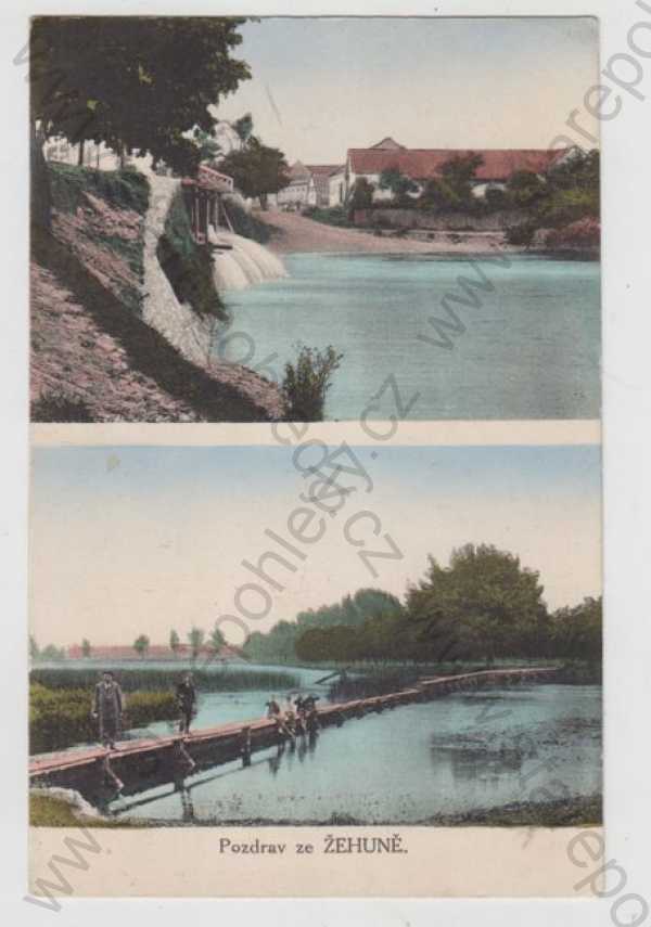  - Žehuň (Kolín), více záběrů, řeka, přehrada, kolorovaná