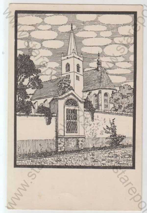  - Miličín (Benešov), kostel, kresba