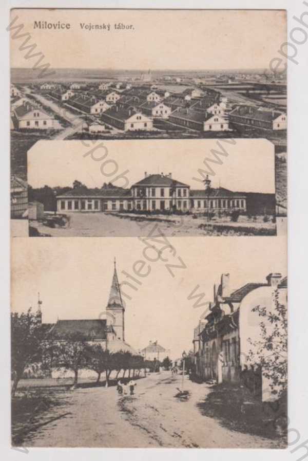  - Milovice (Nymburk), více záběrů, vojenský tábor, kostel