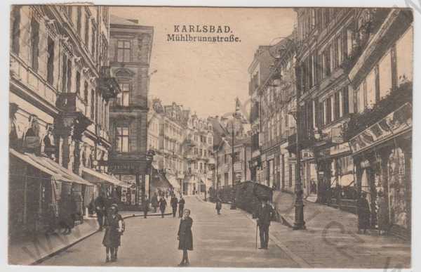  - Karlovy Vary (Karlsbad), pohled ulicí, obchod, reklama