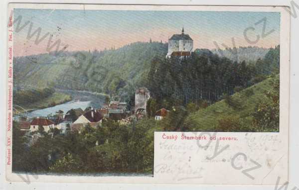  - Český Šternberk (Benešov), hrad, částečný záběr města, kolorovaná
