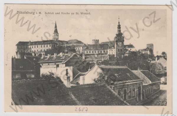  - Mikulov (Nikolburg) - Břeclav, zámek, kostel, částečný záběr města