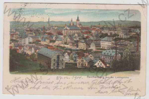  - Liberec (Reichenberg), celkový pohled, synagoga, kolorovaná, DA