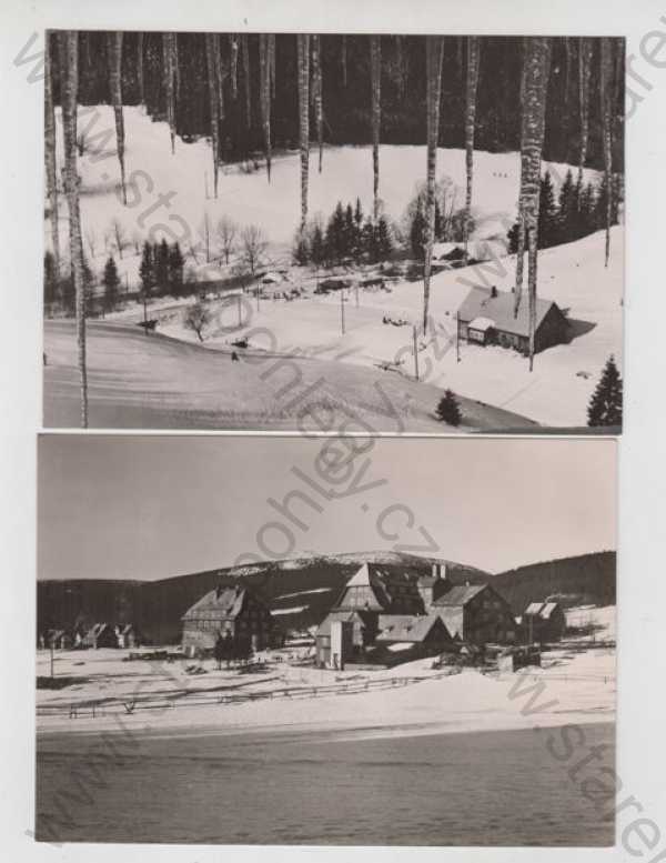  - 5x Malá Úpa (Trutnov), rekreační chata Krakonoš, zotavovna ROH, Zotavovna Družba, Pension Rusalka, sníh, zimní, lyže, saně