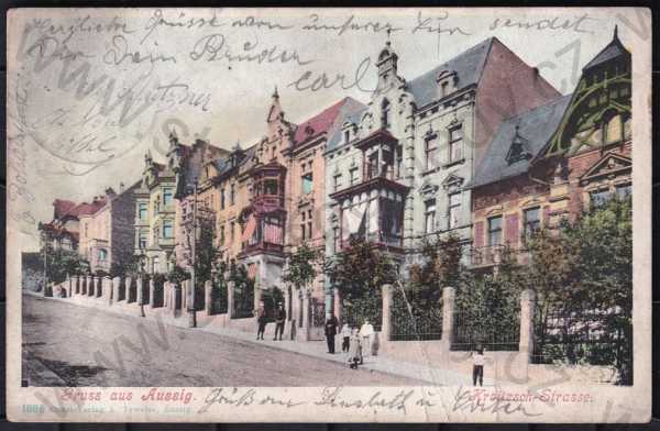  - Ústí nad Labem (Aussig), kolorovaná, barevná, DA, pohled ulicí