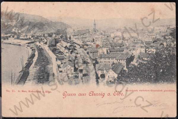  - Ústí nad Labem (Aussig a. Elbe), částečný záběr města, pohled na město z výšky, řeka, DA